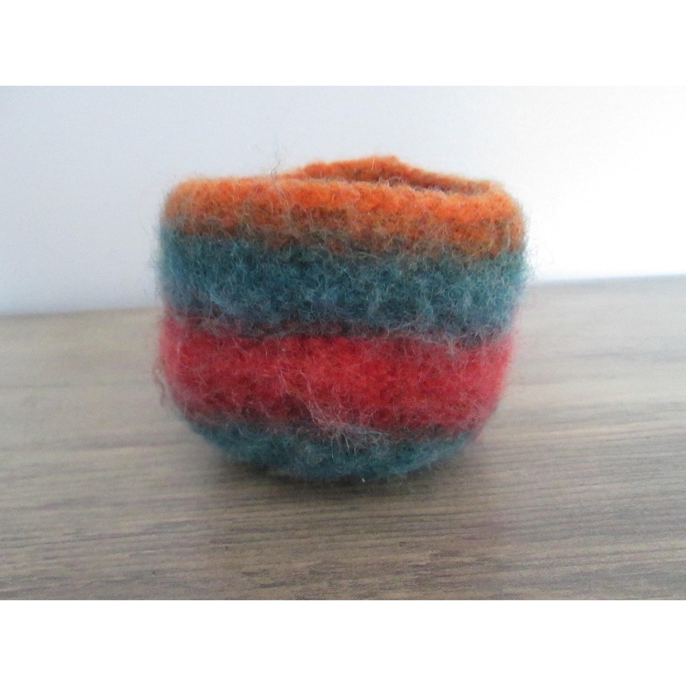 Felted Shrunken Wool Small Planter Plant‎ Orange Blue Handmade Retro Boho Hygge